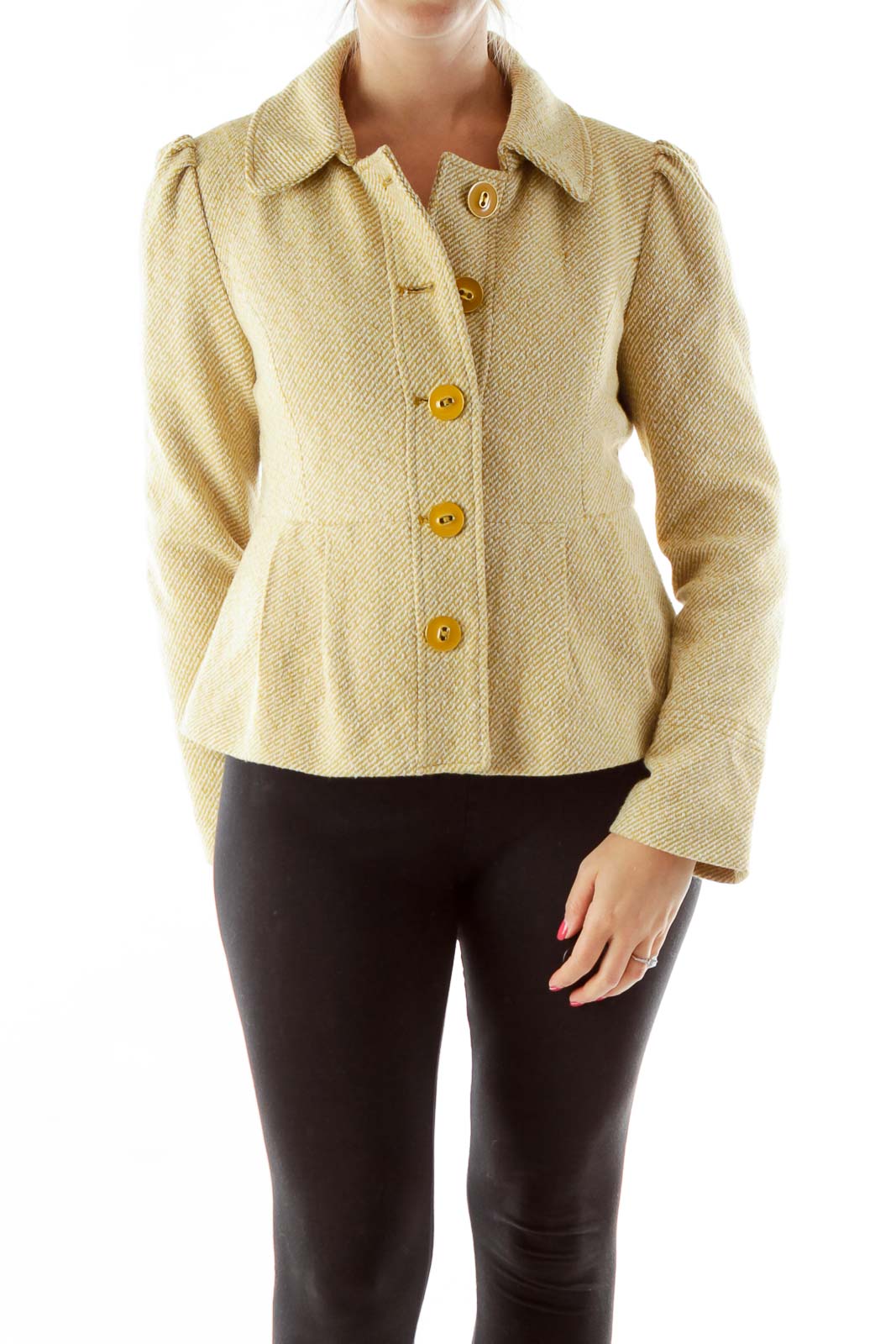 Yellow White Buttoned Knit Vest Front