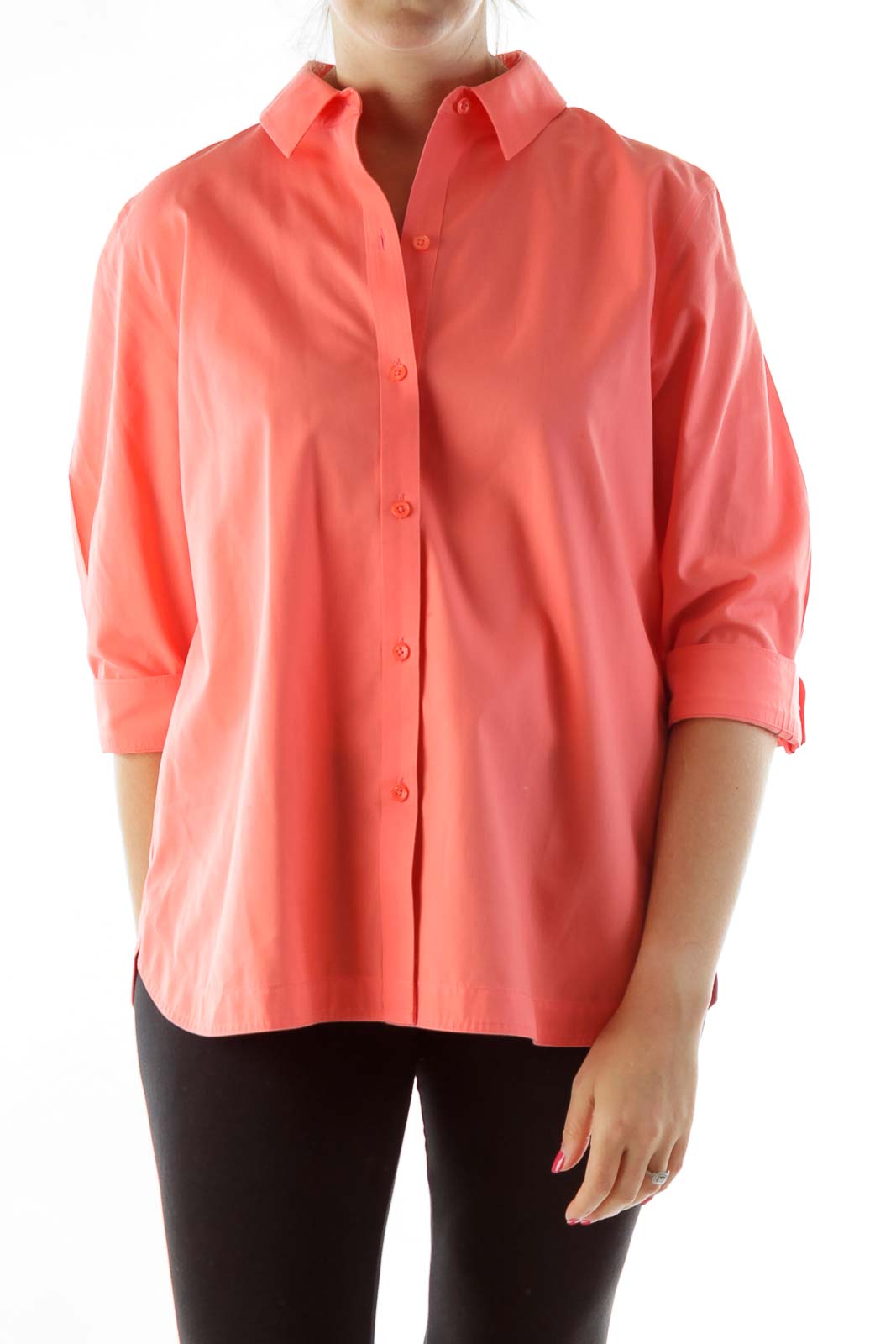 Pink Cropped Sleeve Shirt Front