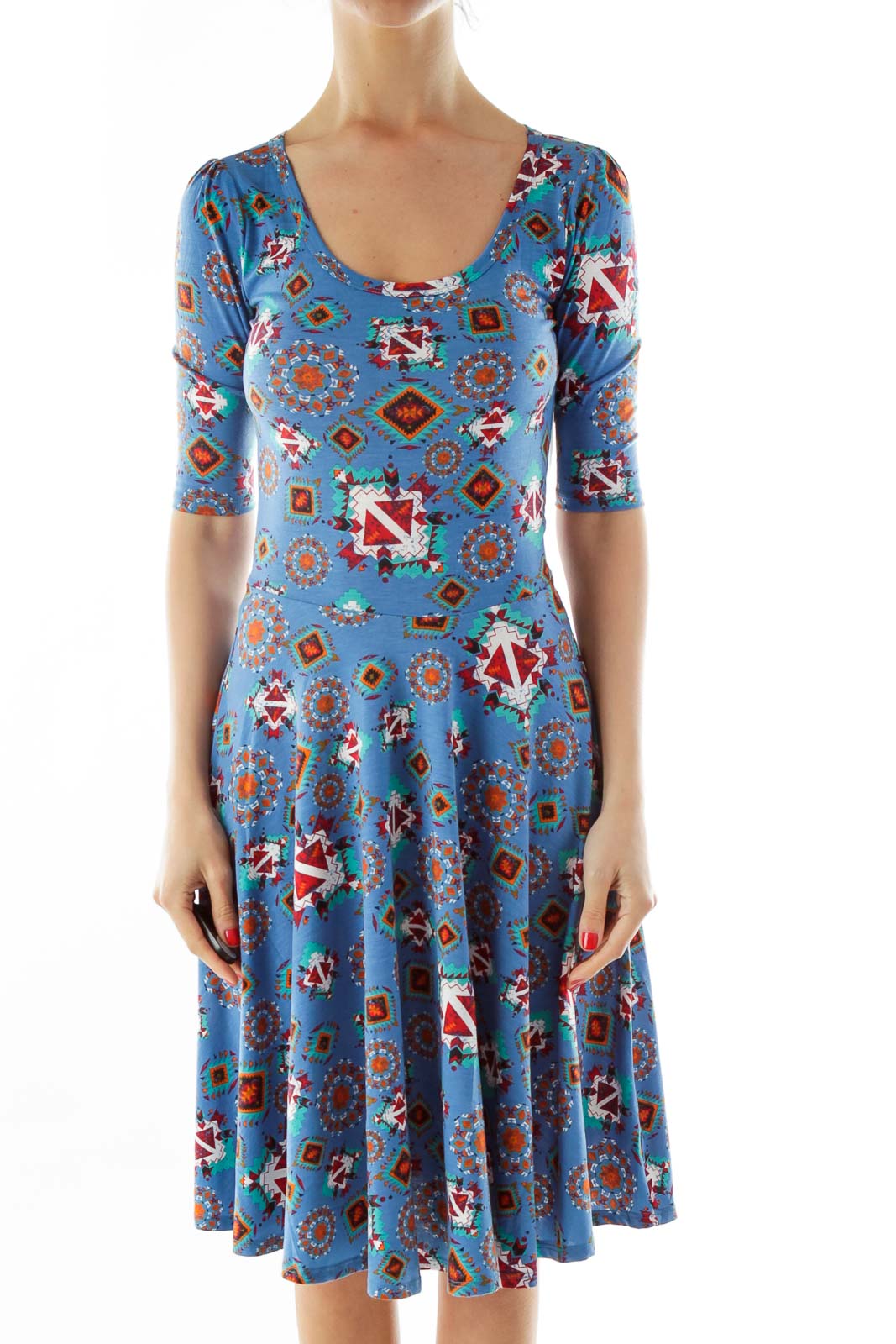 Multicolor Southwestern Print Day Dress Front