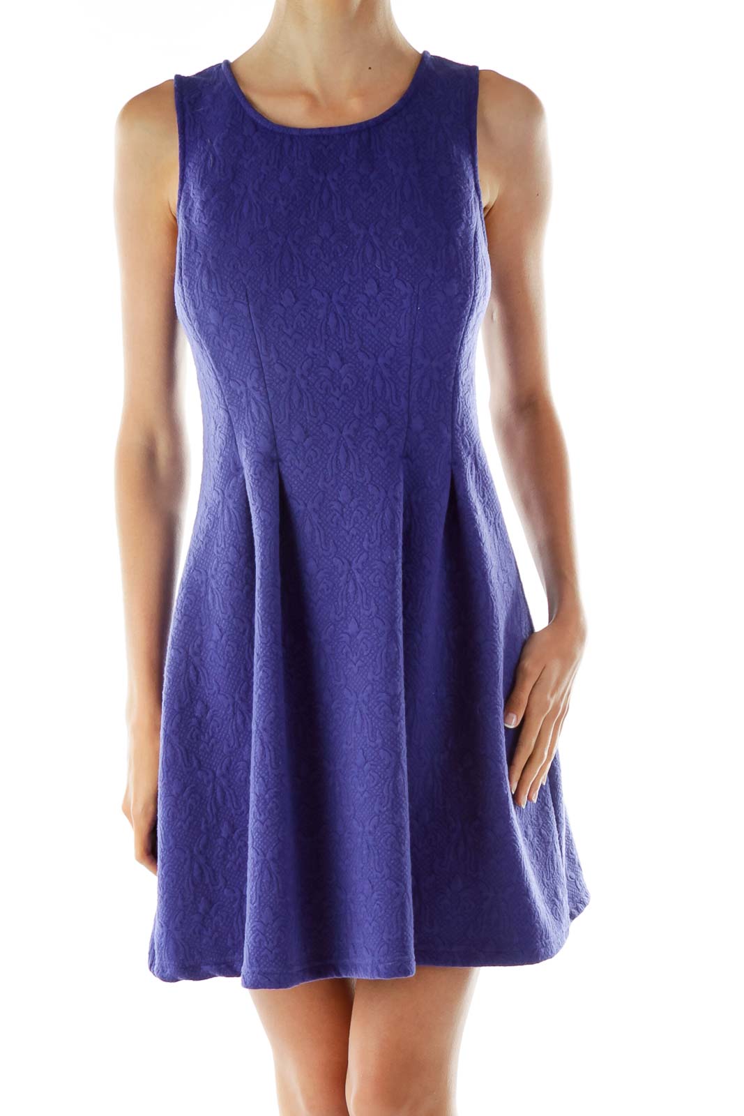 Purple Embossed A-Line Dress Front