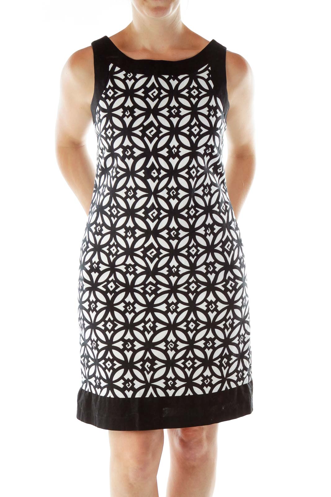 Black White Geometric Print A-Line Dress Front