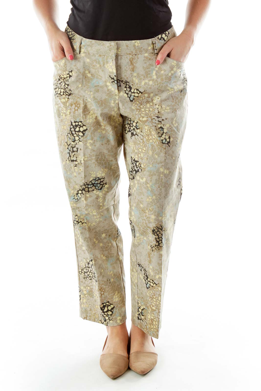 Multicolor High-Waisted Snake Skin Print Pants Front