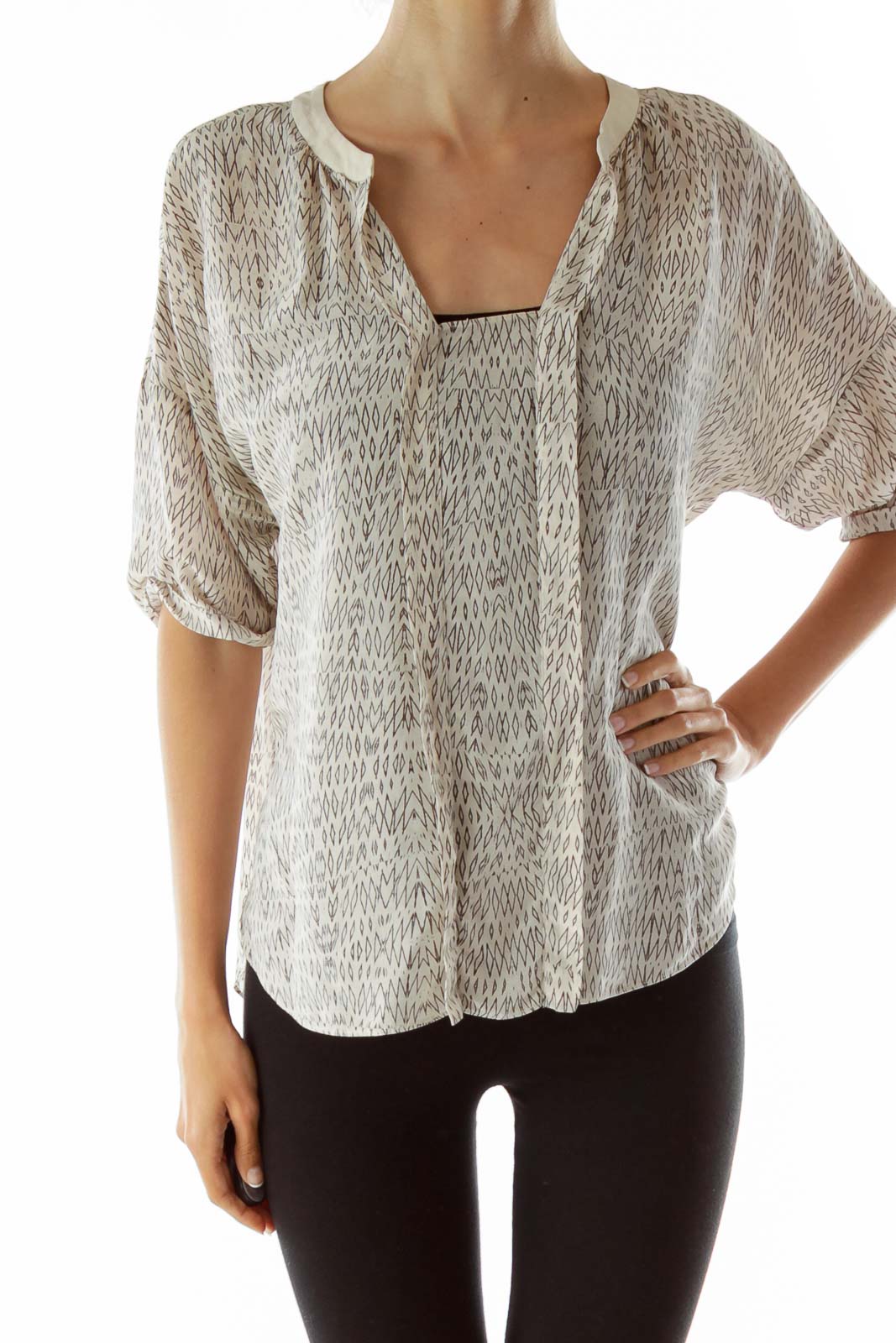 Beige Tribal Printed Blouse Front
