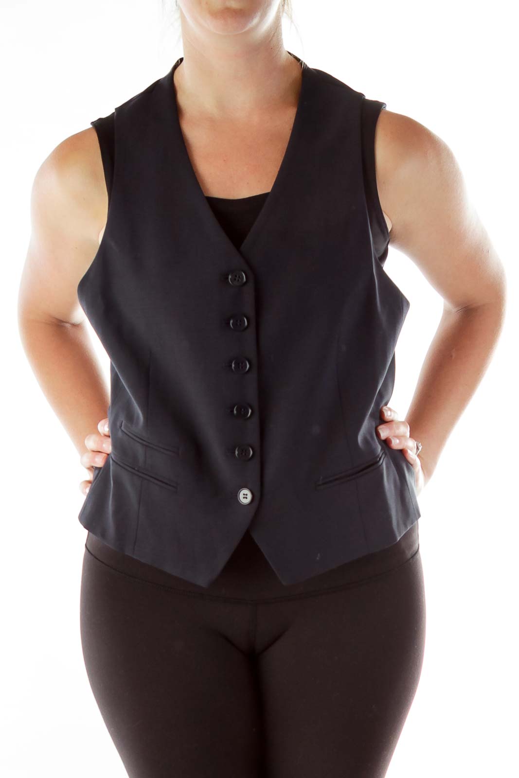 Black Buttoned Vest Front