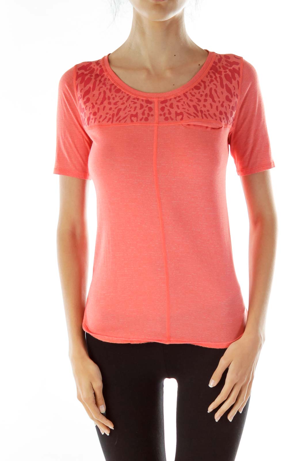 Red Round Neck Yoga Top Front