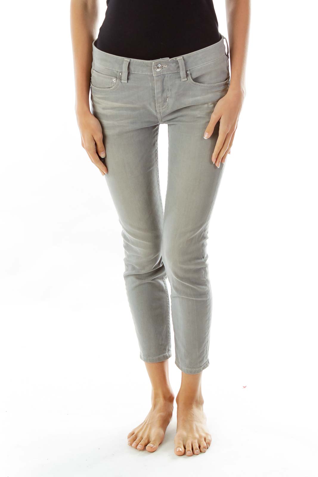 Gray Bleached Skinny Jeans Front