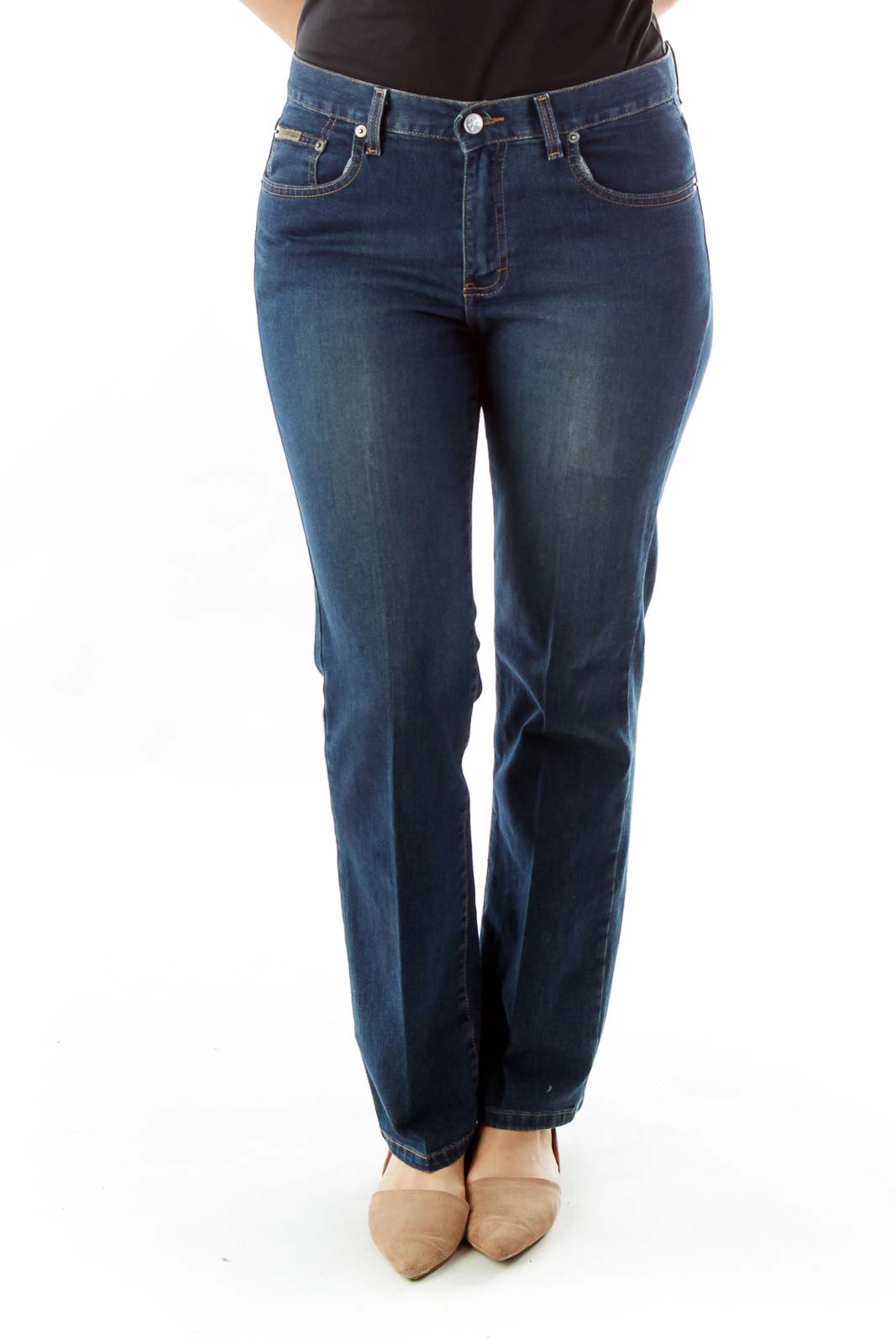 Navy Straight-Leg Jeans Front
