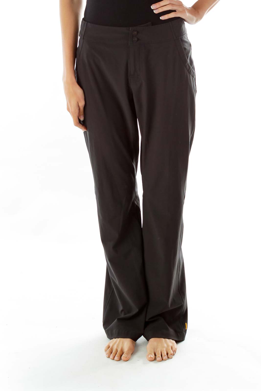 Black Buttoned Straight-Leg Sports Pants Front