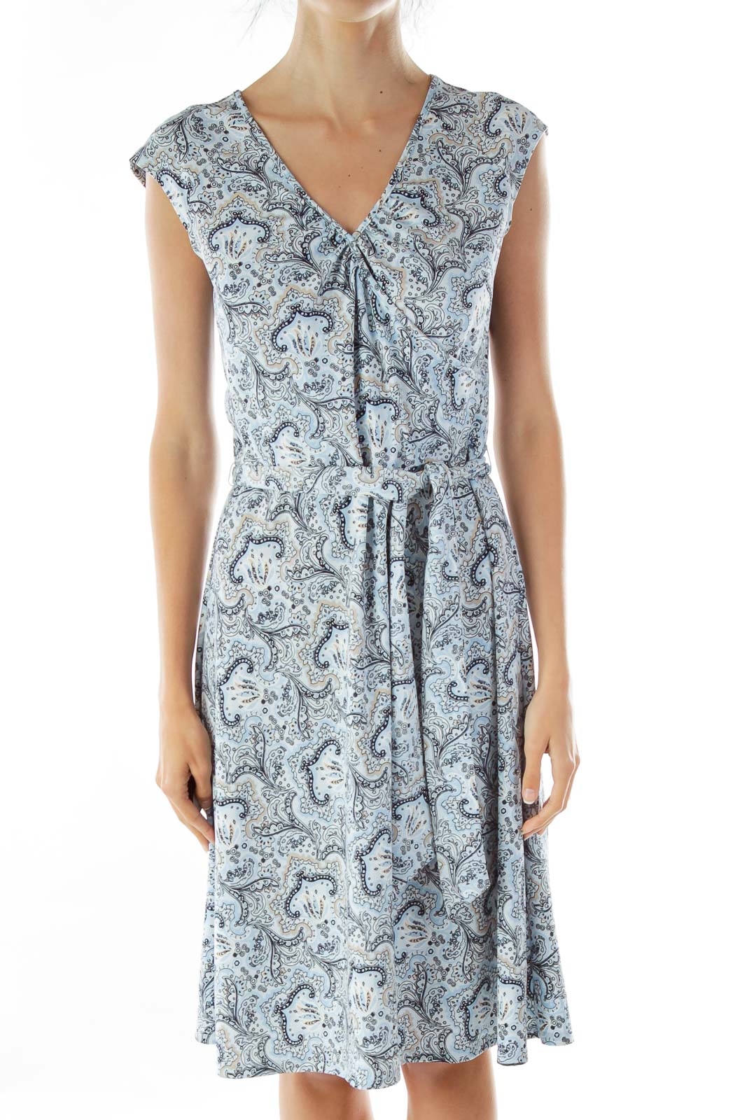 LOFT Blue Paisley Midi Dress Polyester SilkRoll