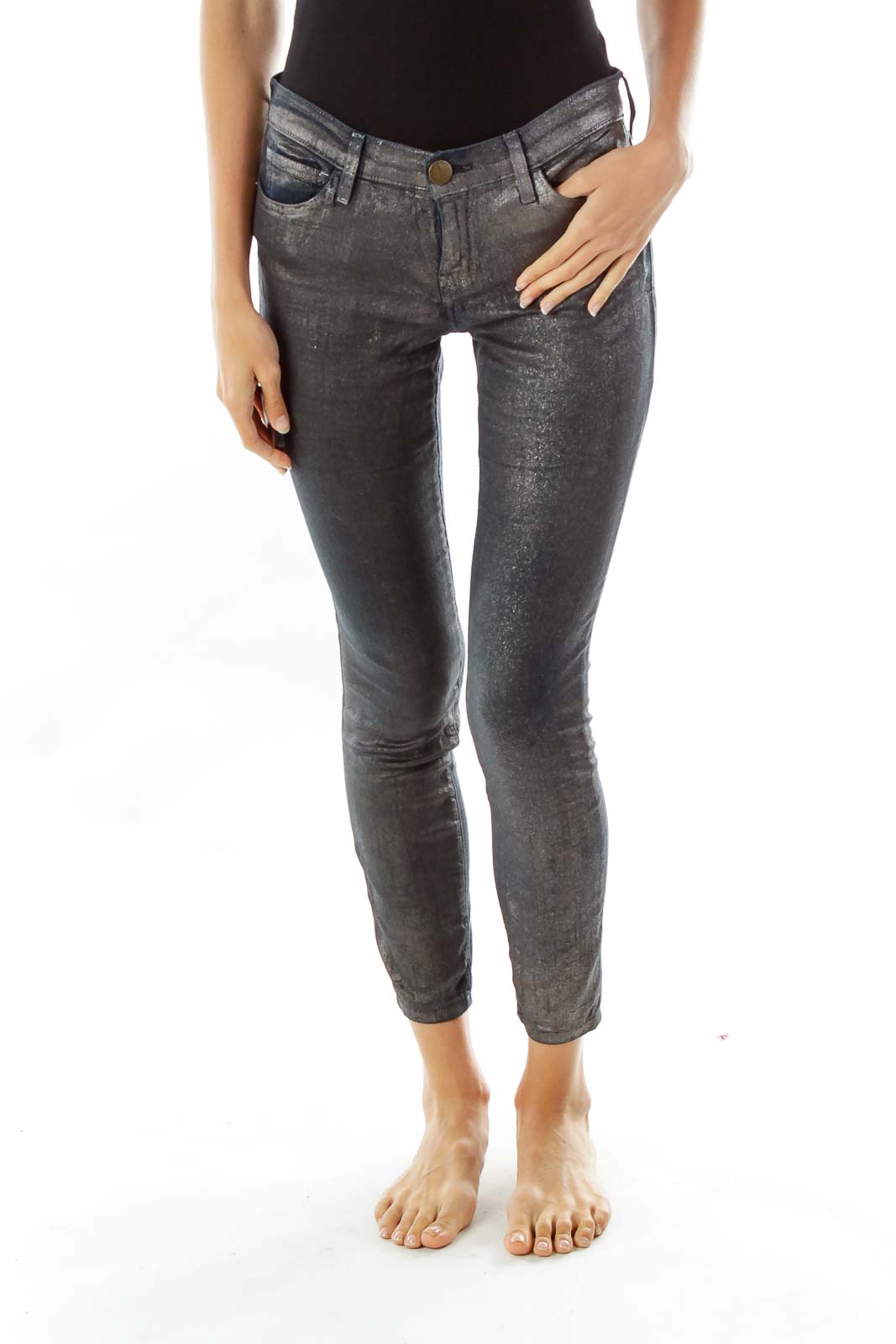 Navy Silver Skinny Jeans Front