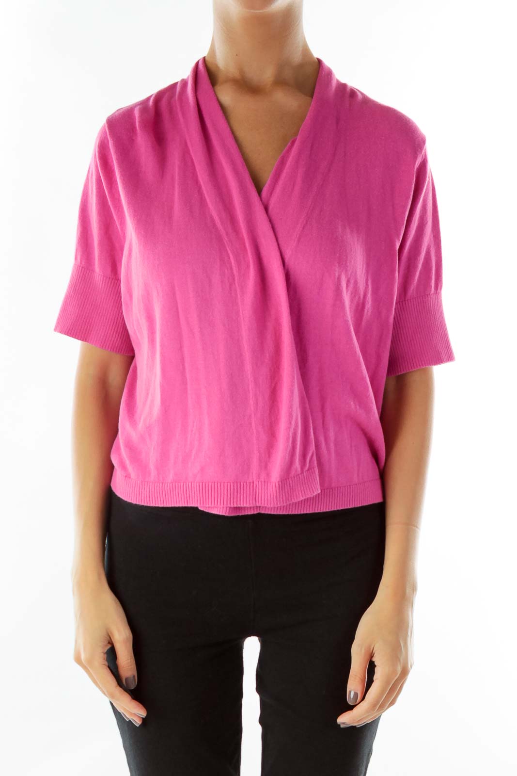 Pink Short-Sleeve Cropped Jacket Front