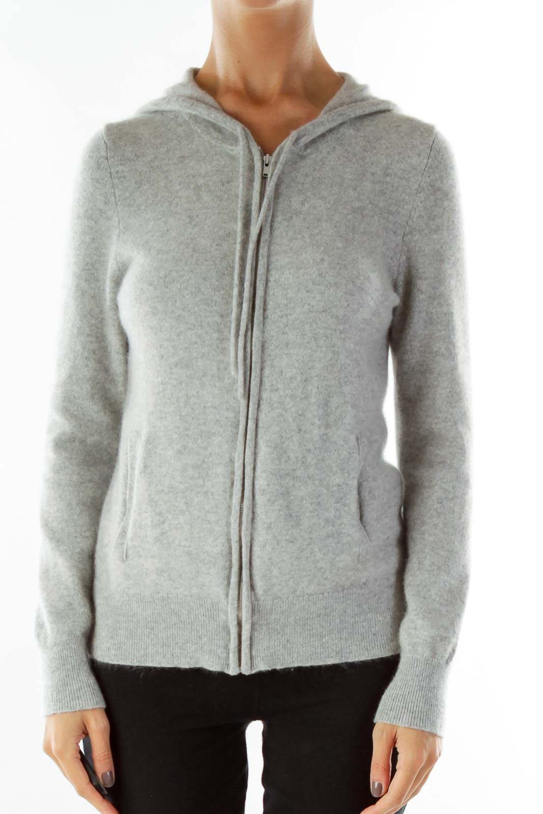 Gray Hooded Cashmere Jacket Front
