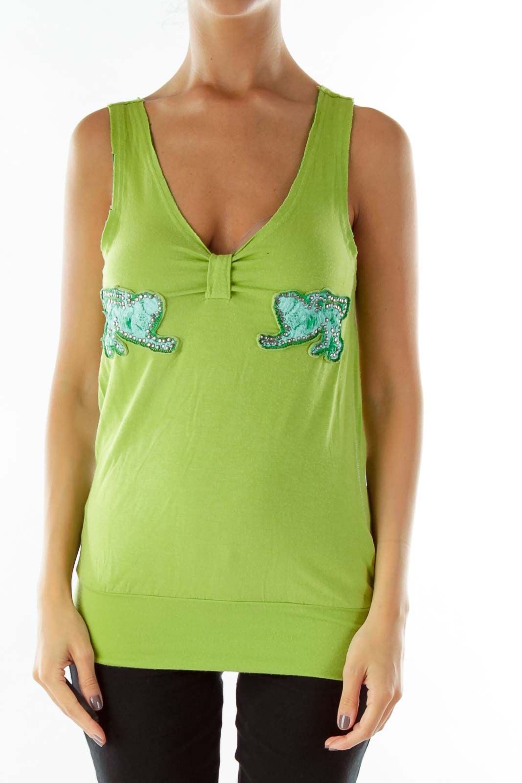 Green Blue Studded Animal Tank Top Front