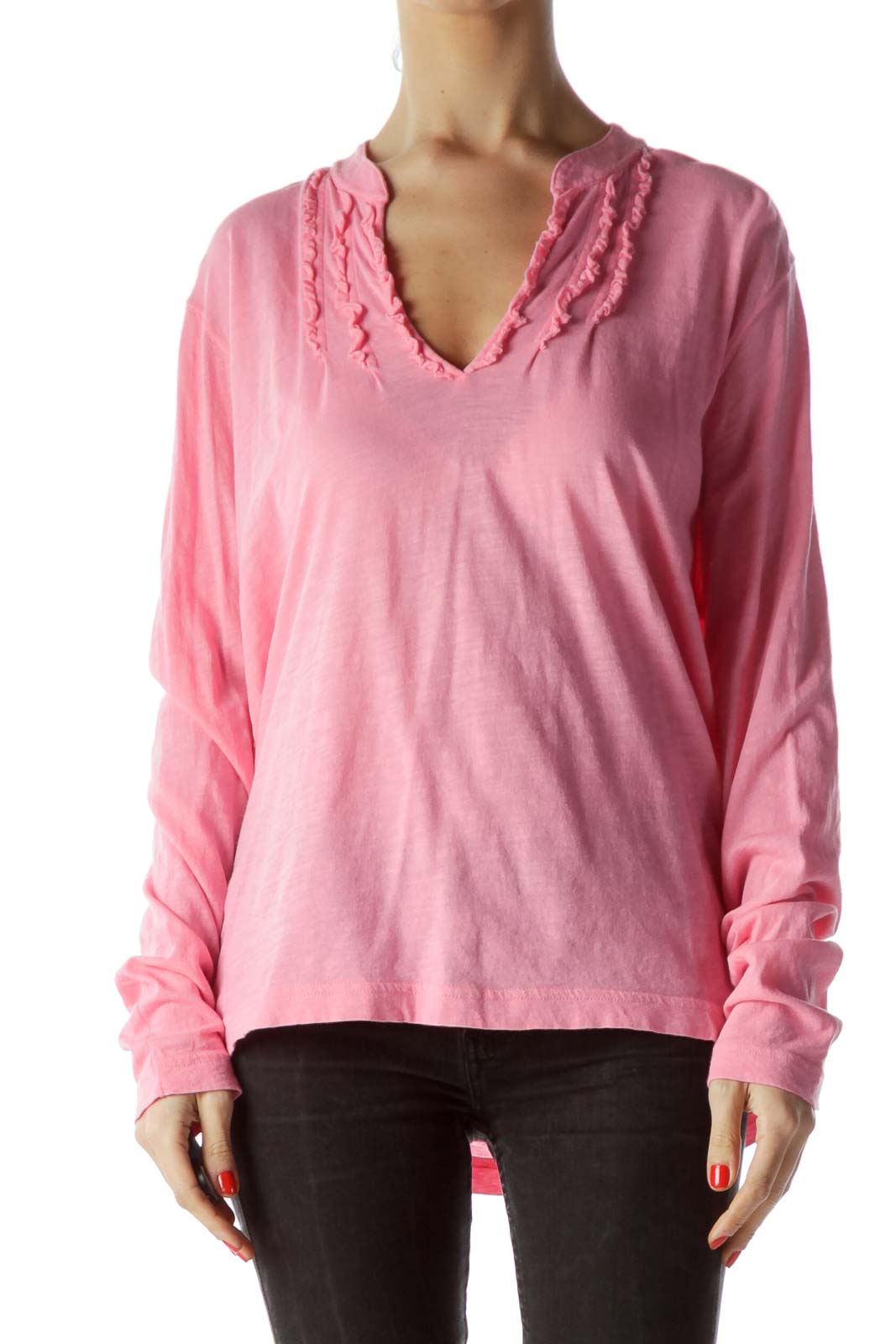 Pink V-Neck T-Shirt Front