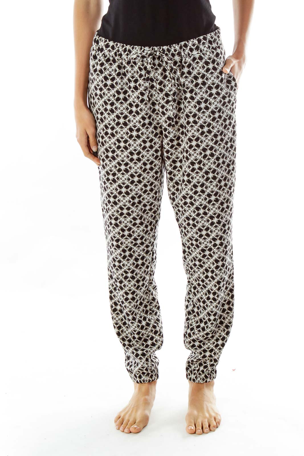 Black White Print High Waisted Pants Front