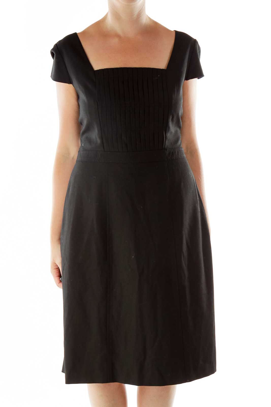 Black Bell Sleeve Structured Dress Front
