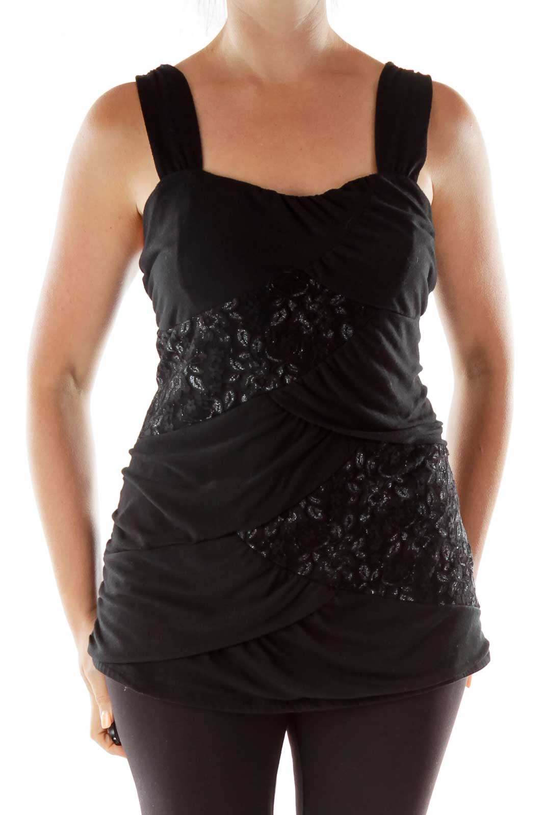 Black Lace Layered Tank Top Front