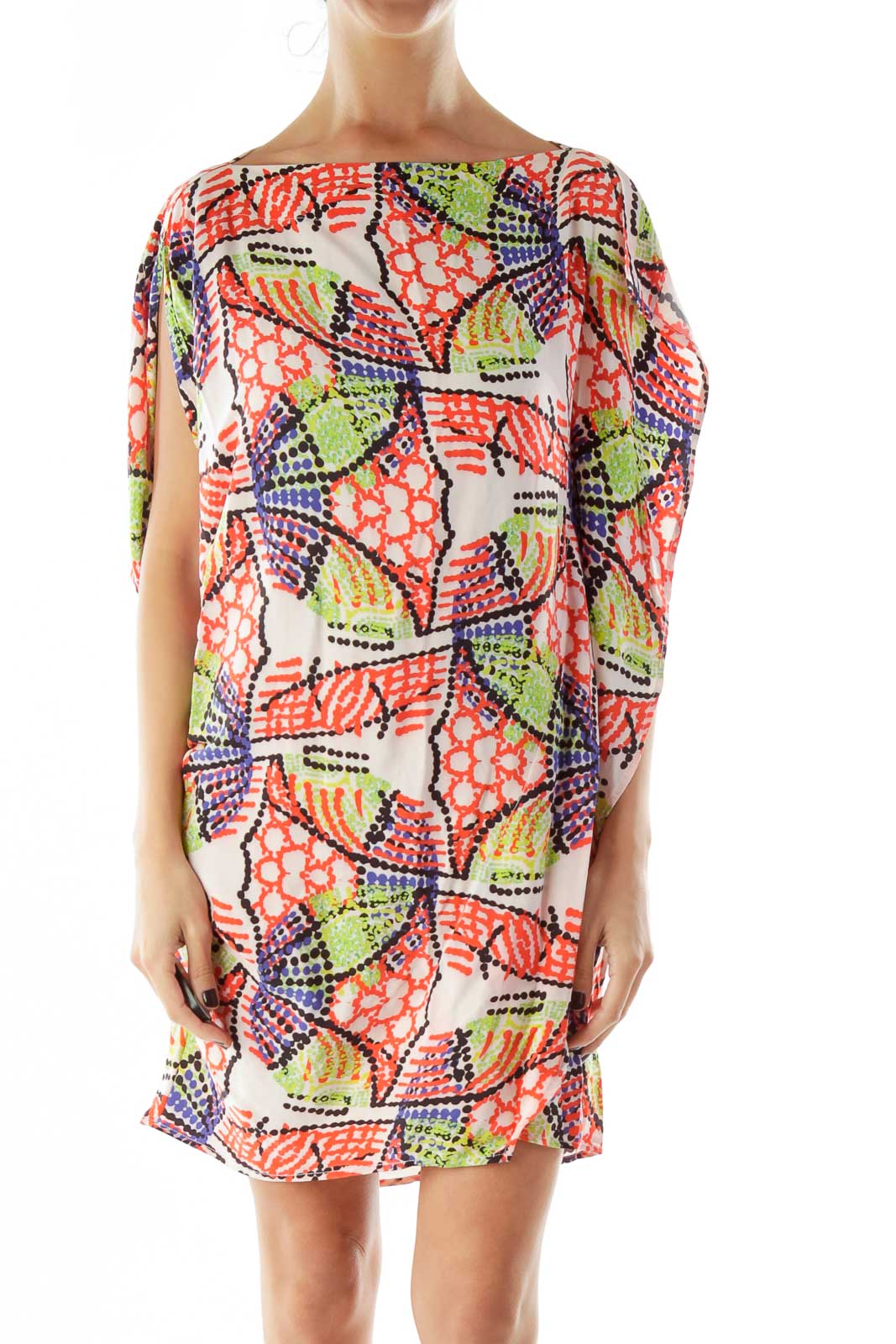 Red Green Blue Printed Shift Dress Front