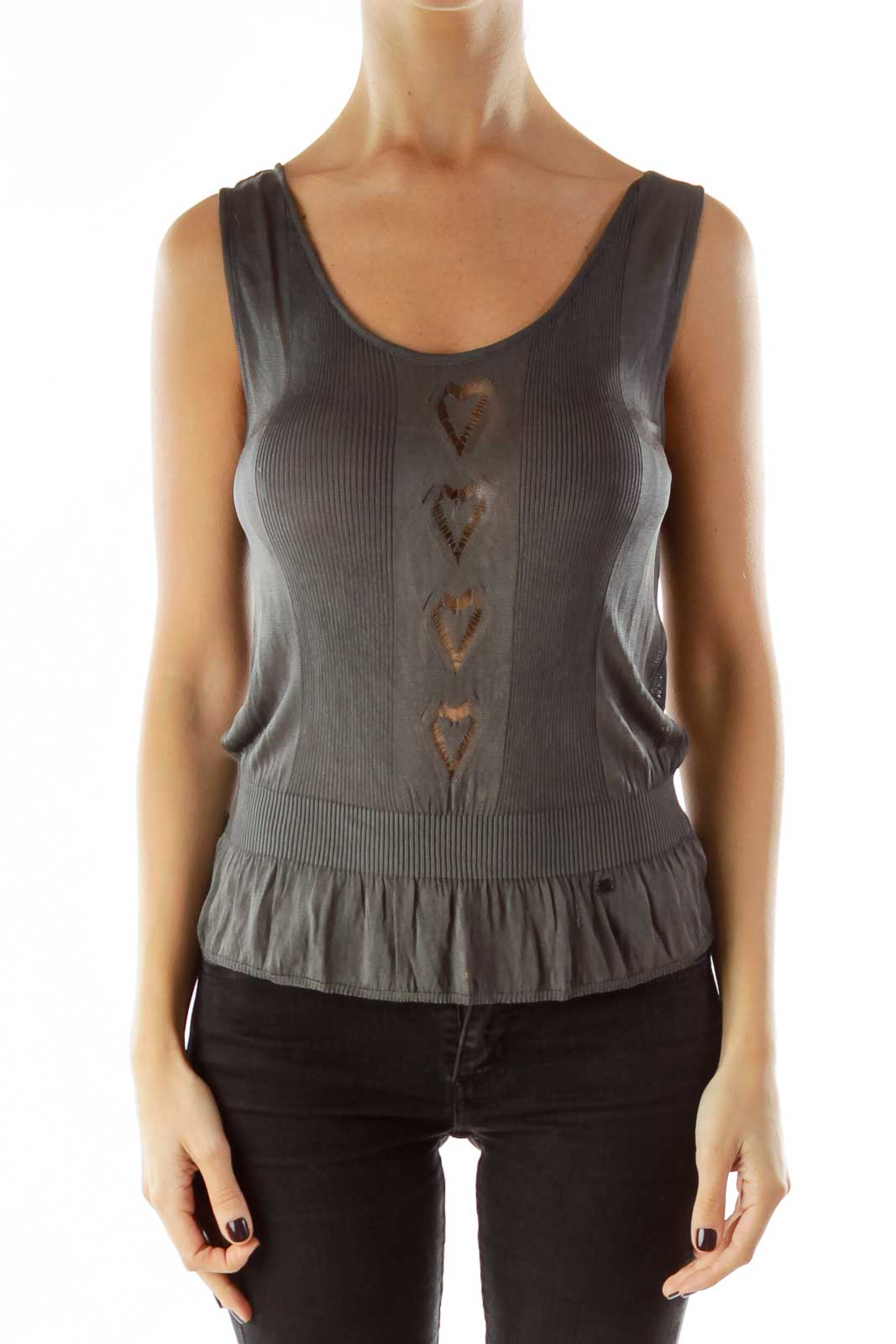 Olive Green Knit Tank Top Front