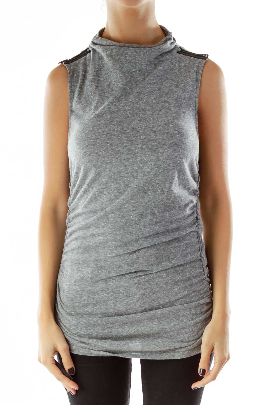 Gray Scrunched Top Front