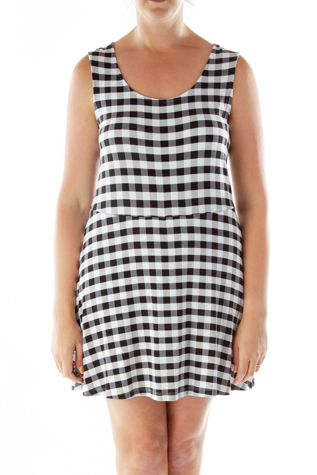 White Black Soft Checkered Dress Front