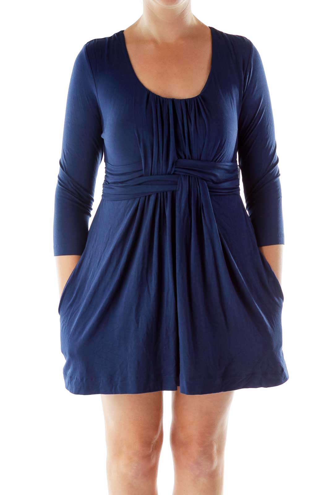 Navy Braided Loose Day Dress Front