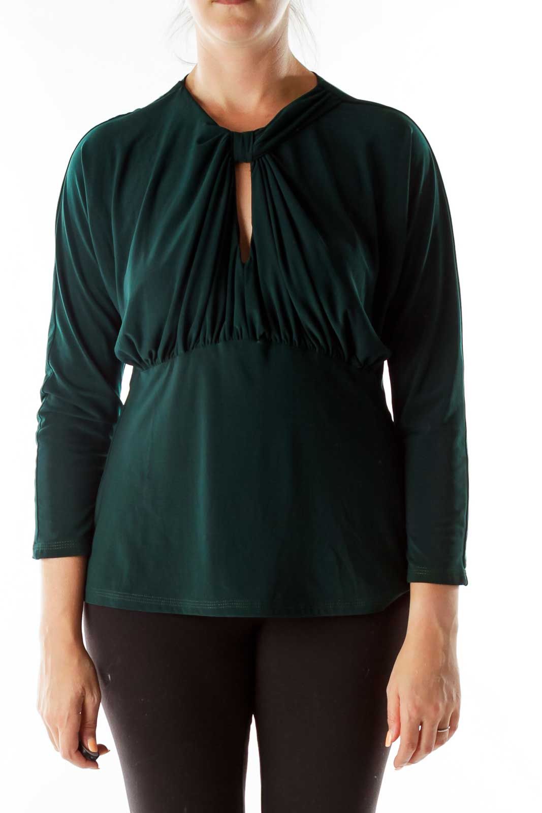 Dark Green Slitted Knot Scrunched Tunic Front