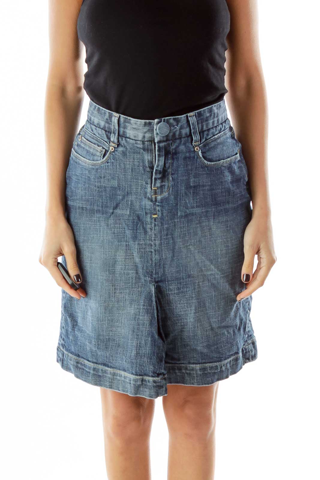 Blue Denim Pencil Skirt Front