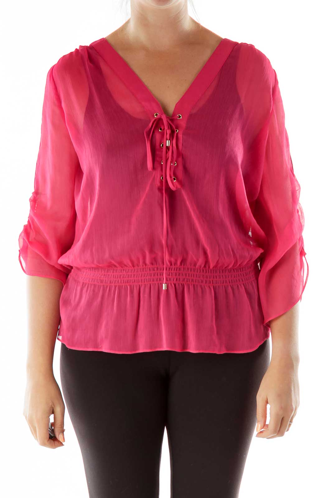 Pink Lace-up Blouse Front
