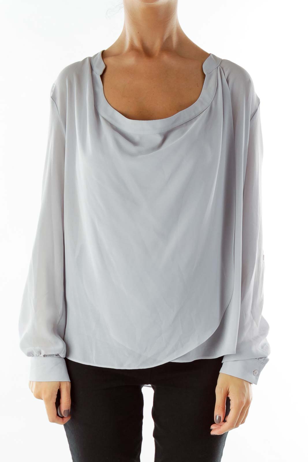 Gray Round-Neck Blouse Front