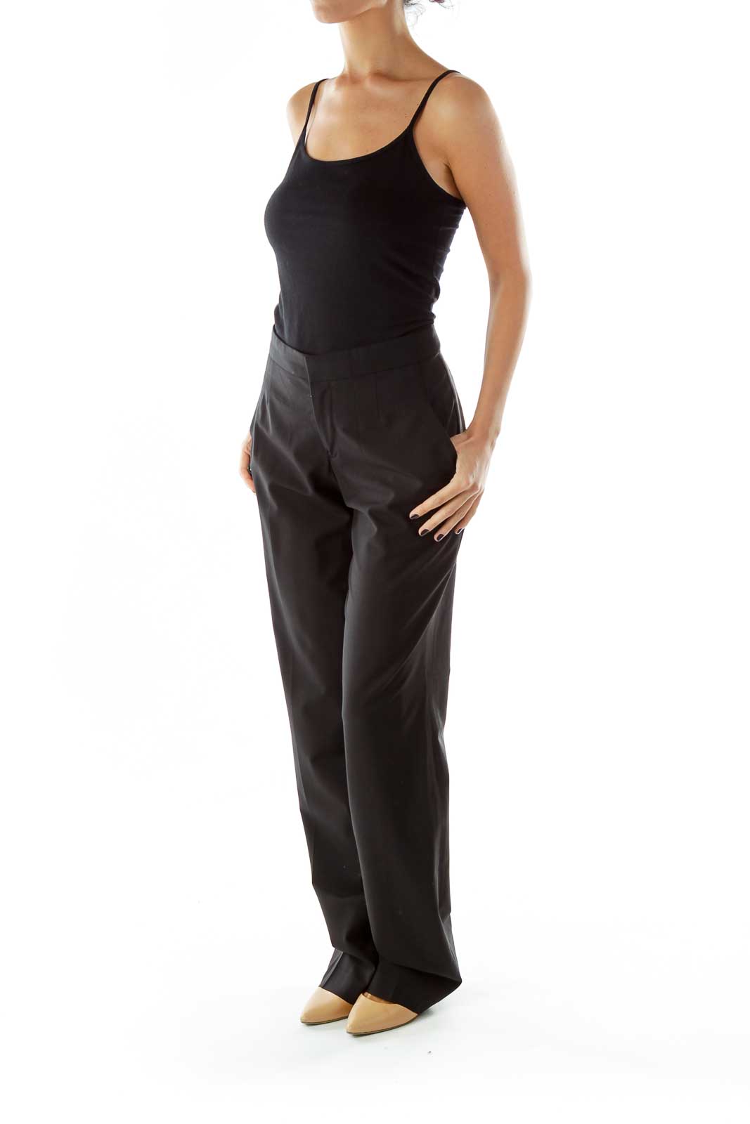 Pocketed Black Wide Leg Pants