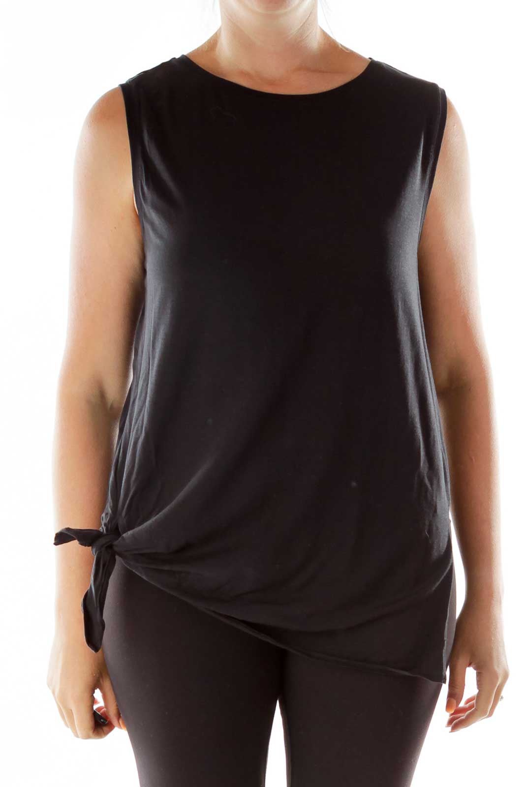 Black Loose Knot Tank Top Front