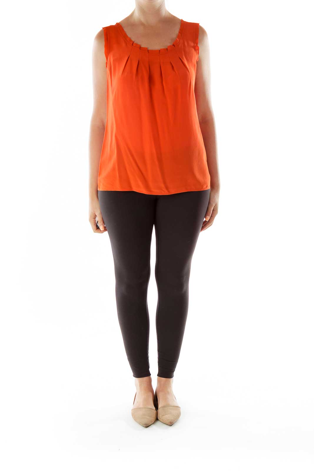 Tory Burch - Orange Pleated Tank Top Silk | SilkRoll