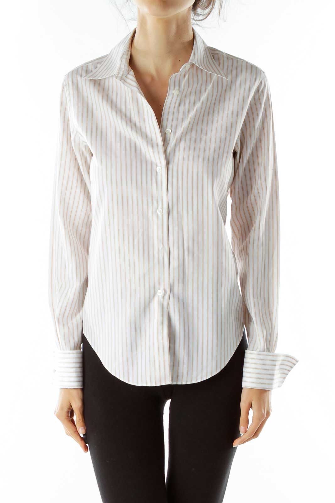 White Beige Striped Shirt Front