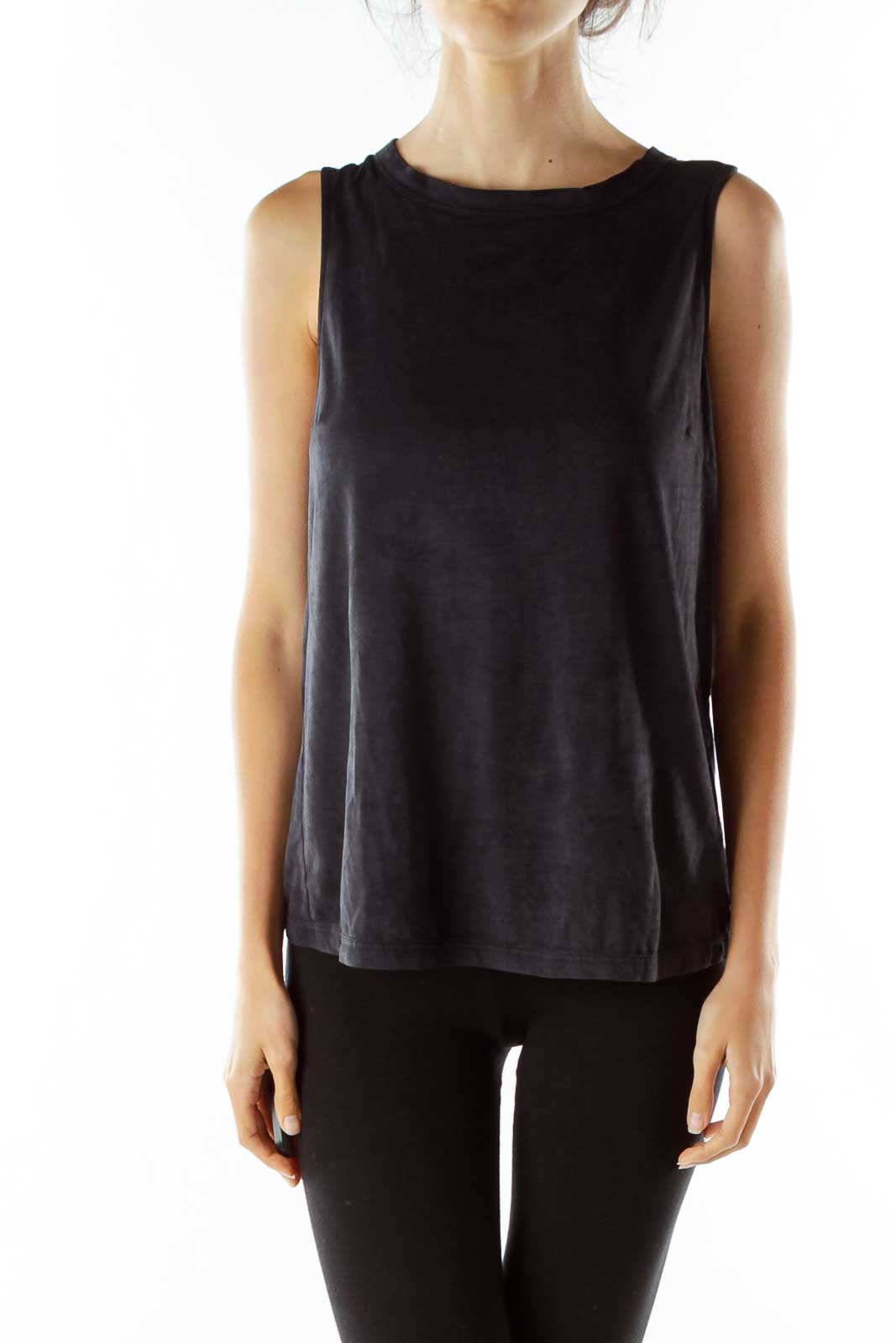 Black Buttoned Sleeveless Blouse Front