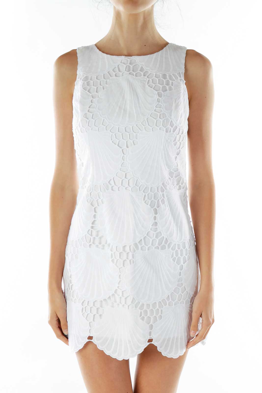 White A-line Shift Lace Dress Front