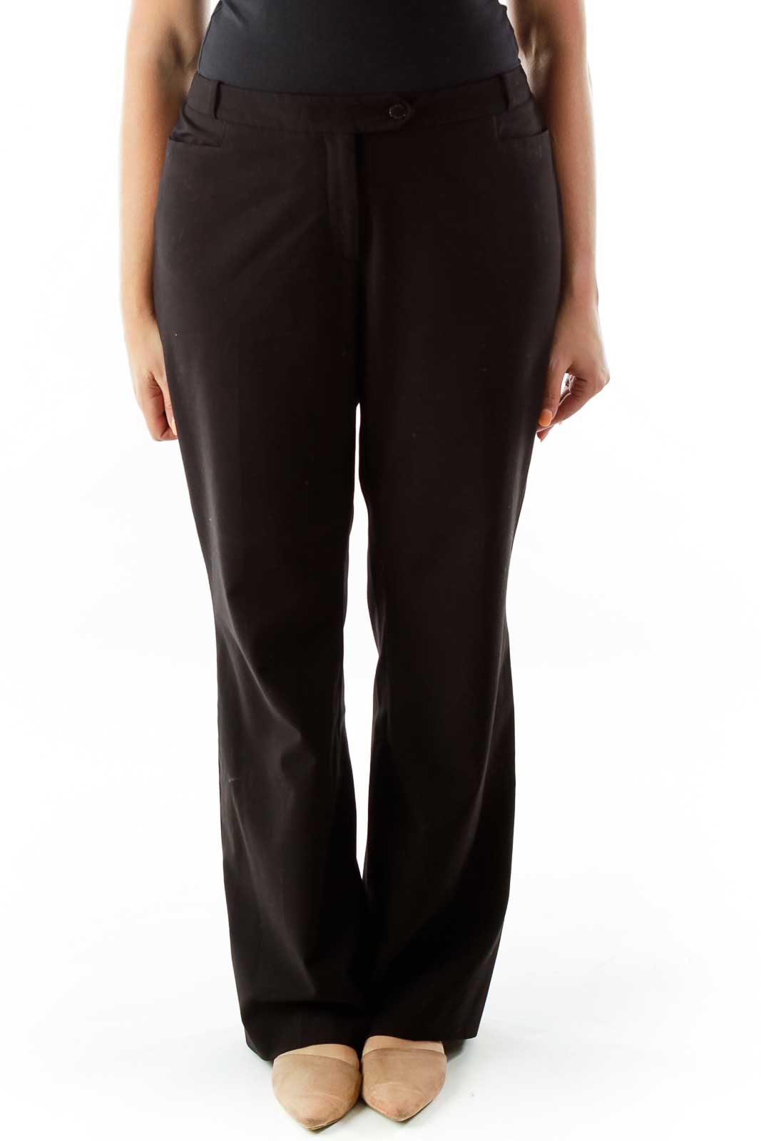 Calvin Klein - Black Wide Leg Trousers Spandex Rayon Polyester | SilkRoll