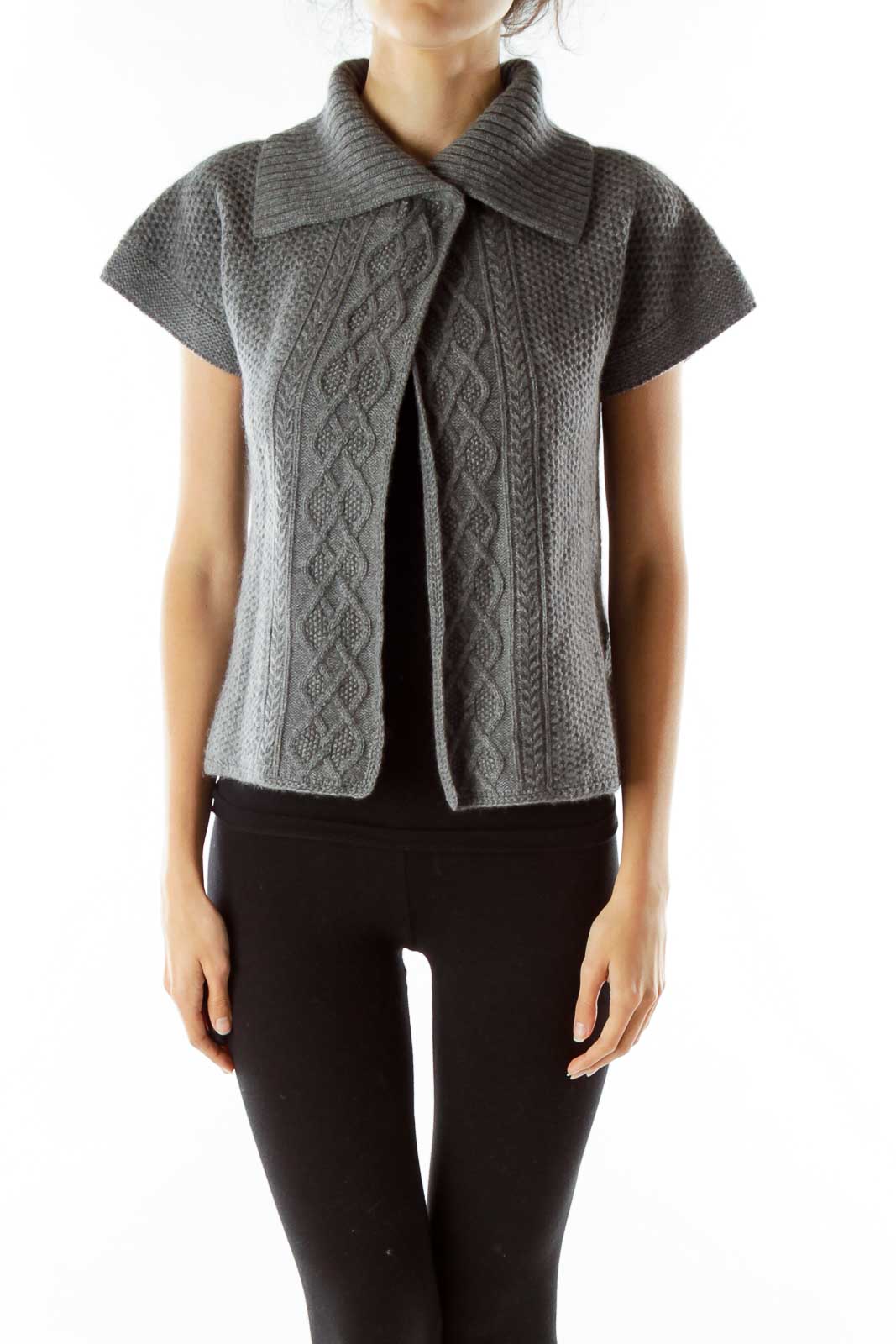 Gray Cable-Knit Cashmere Cardigan Front