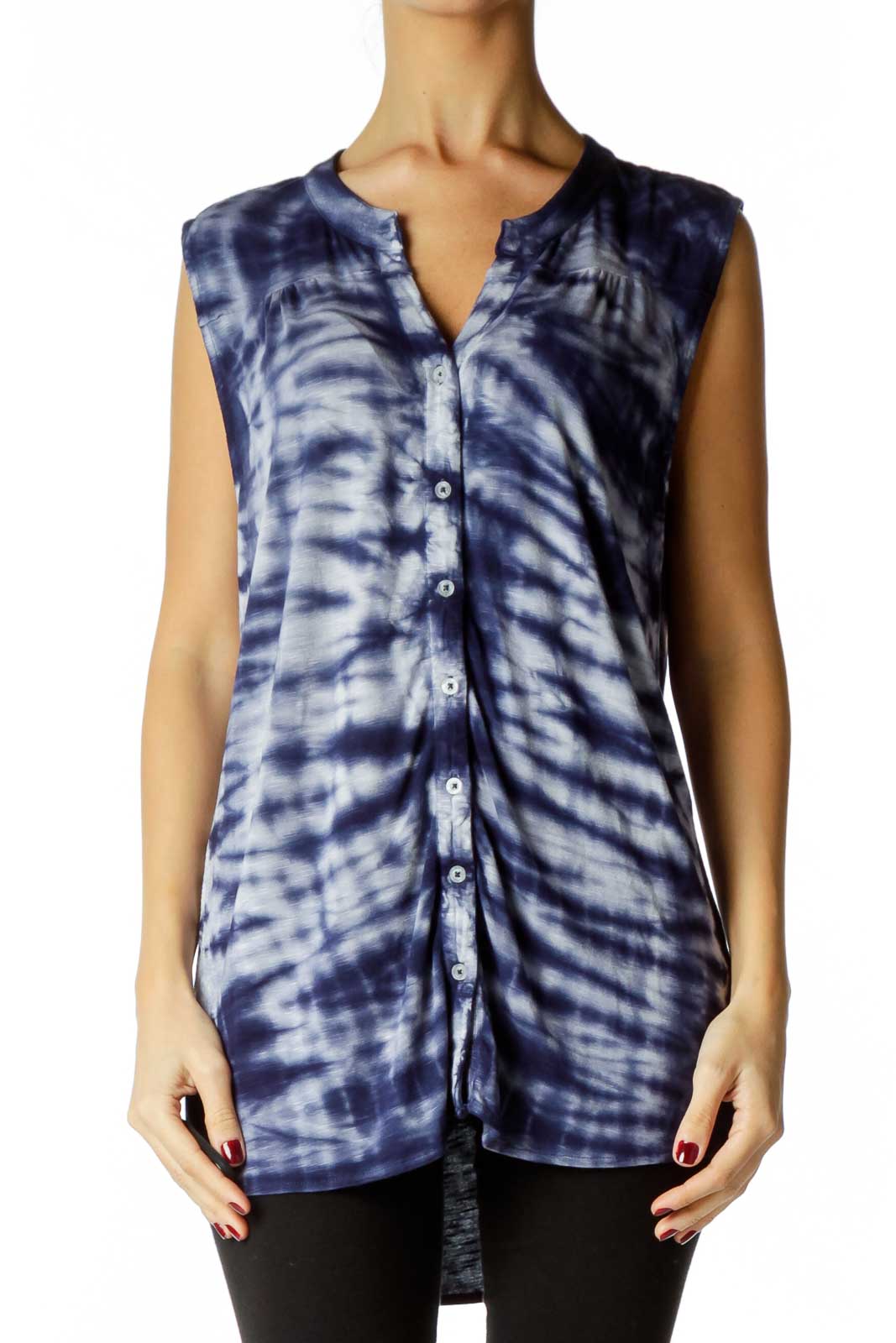 Blue Tie Dye Soft Sleeveless Top Front