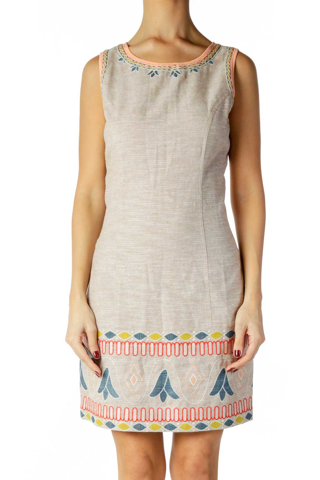 Brown Embroidered Pattern Dress Front