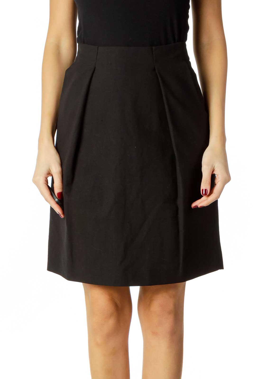 Black Linen Pleated Skirt Front
