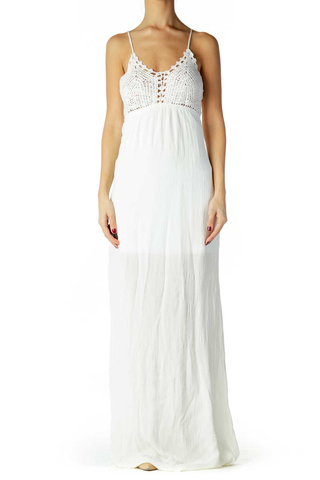 Staccato - White Linen Maxi Dress Rayon Polyester | SilkRoll
