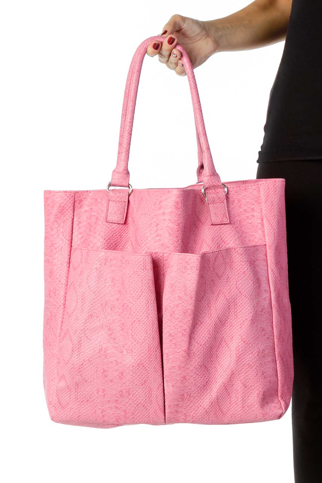 Pink Snake Skin Textured Tote Front