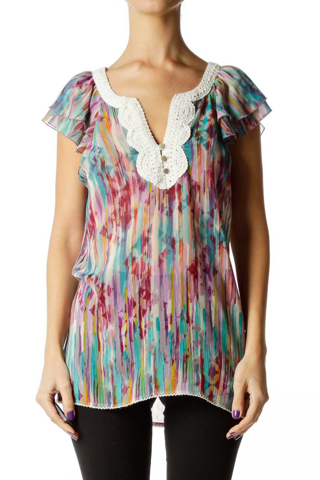 Multicolor Sheer Sleeveless Blouse Front