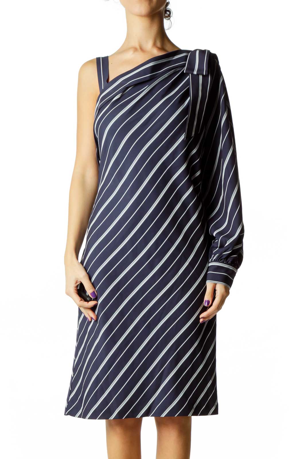 Navy & White Striped Dress Front