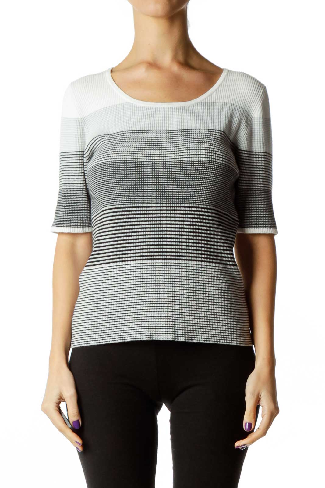 Gray Black Knit Top Front