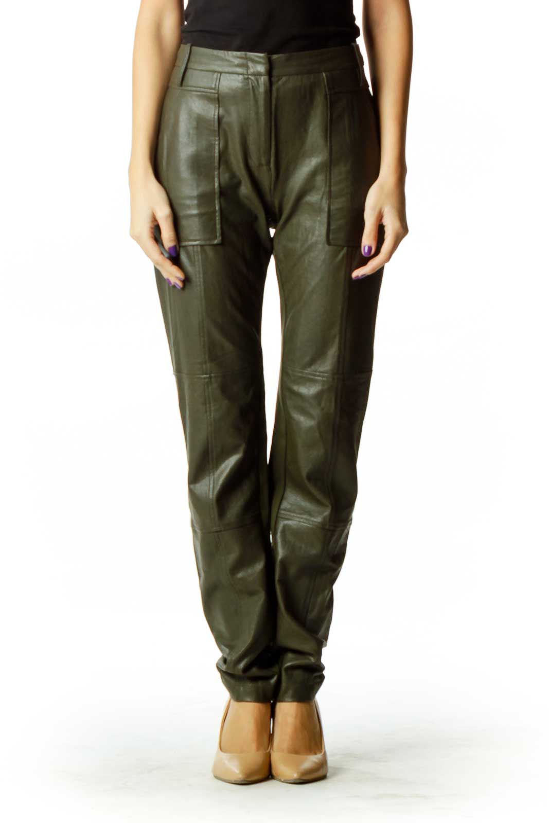 BCBG MaxAzria Green Faux Leather Skinny Pants Spandex Polyester