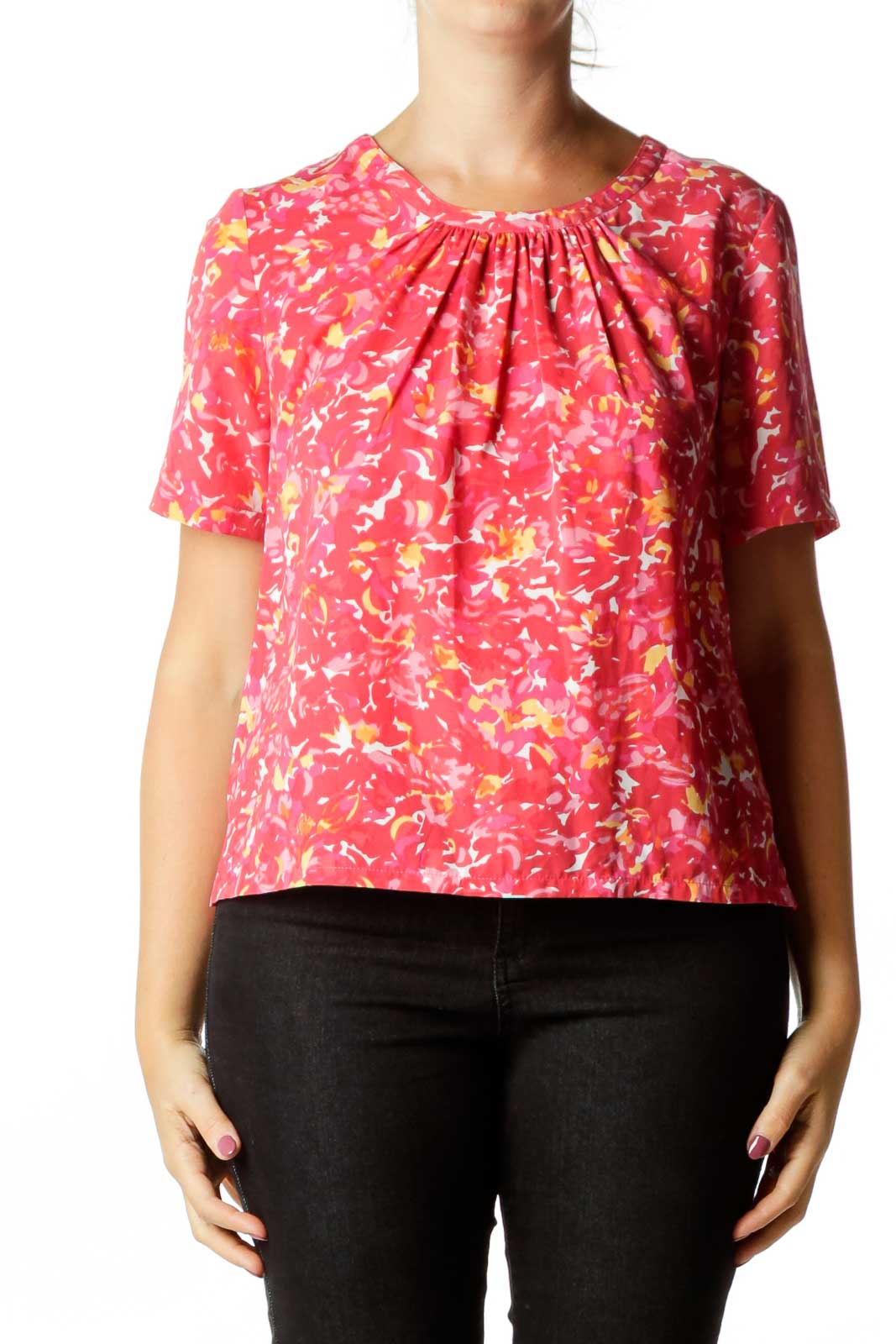 Pink Print Blouse Front