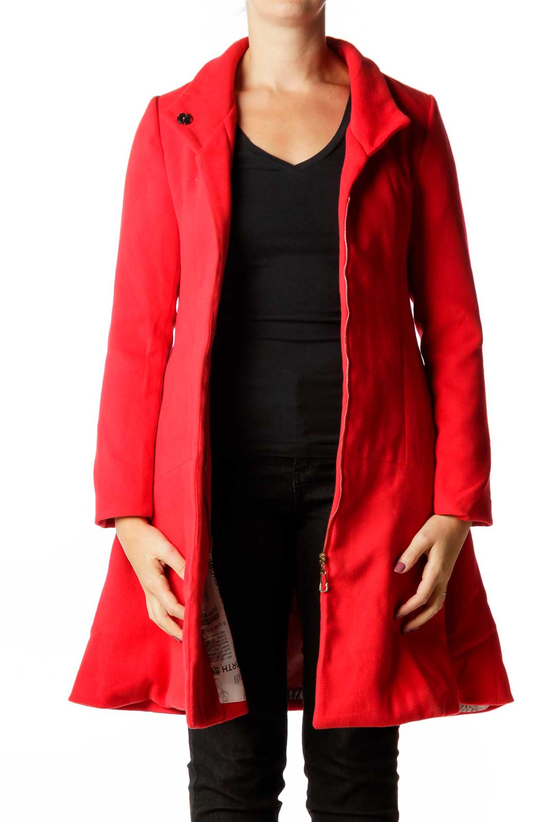 Red Fleece Zippered Coat Front