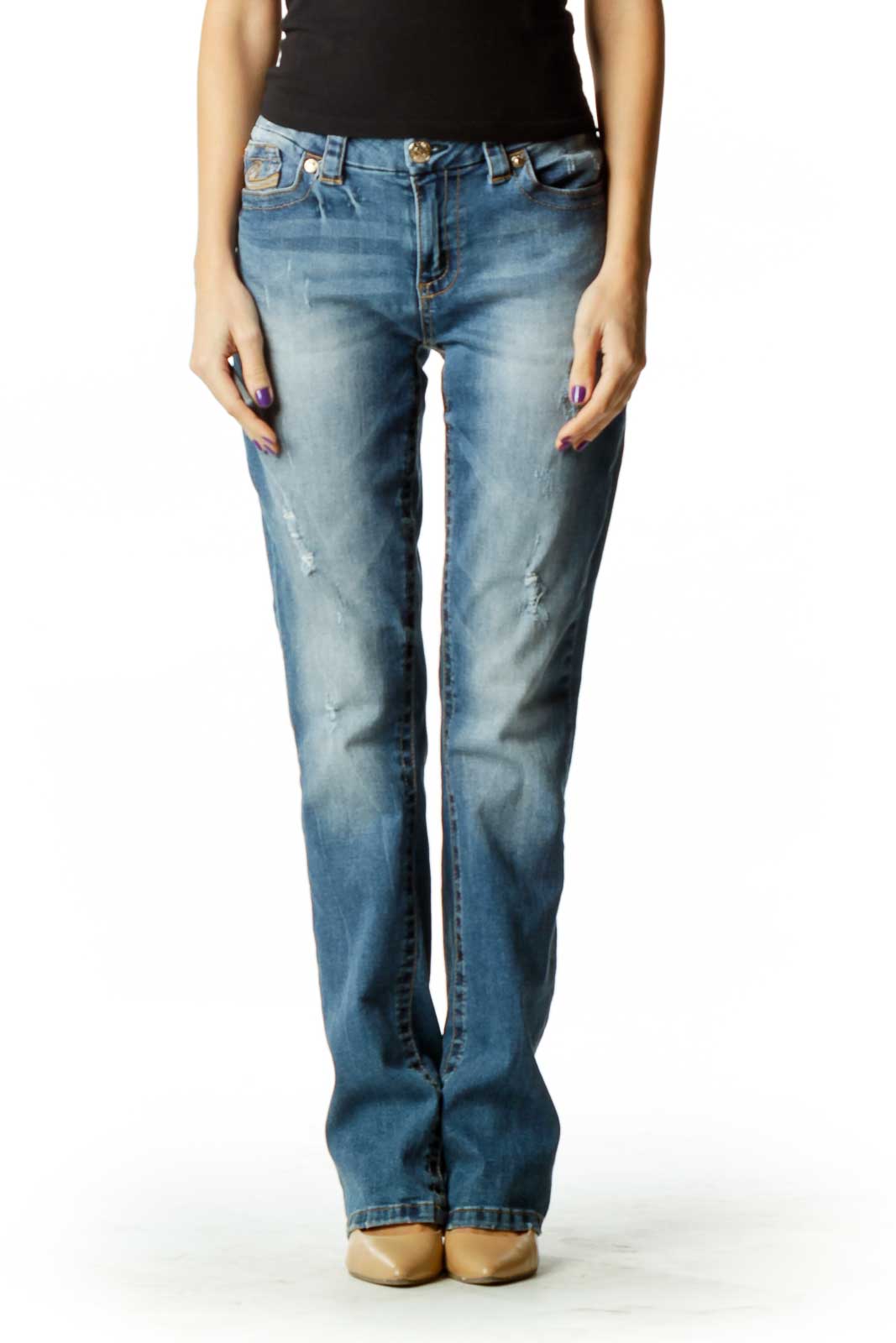 Blue Distressed Jeans Front